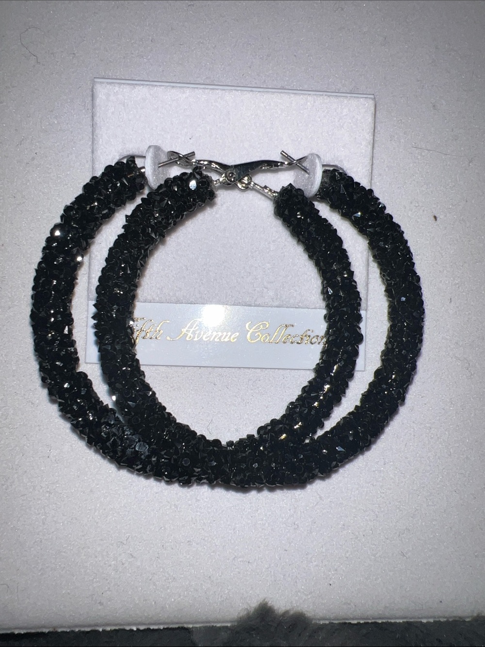 Black Crystal Hoop Earrings by Fifth Avenue Collection